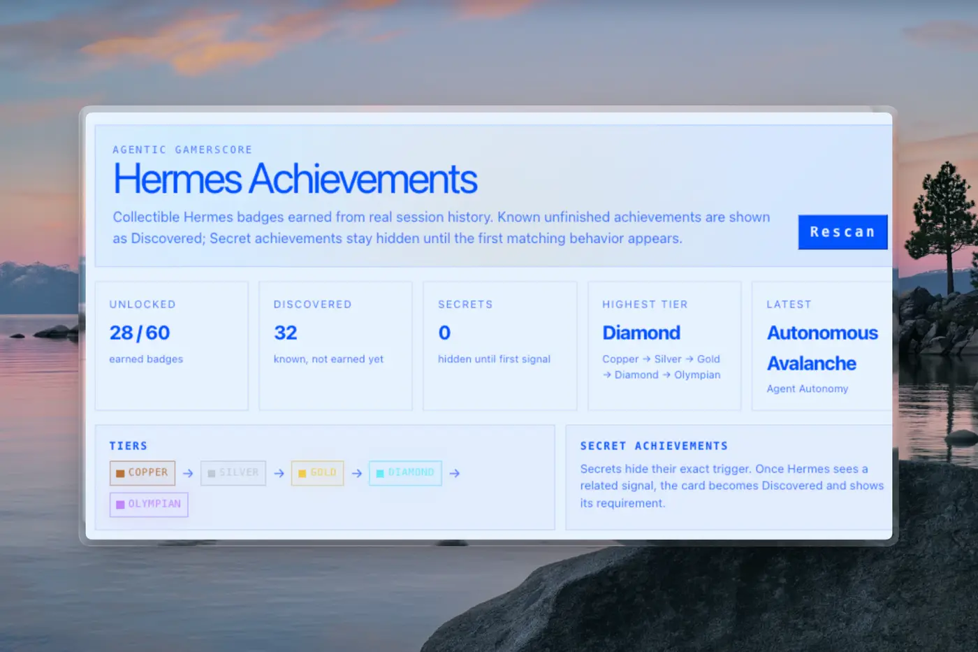 Hermes achievements dashboard